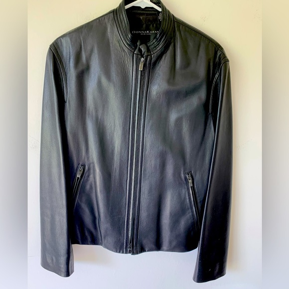 Donna Karan New York Black Leather Jacket Sweaters